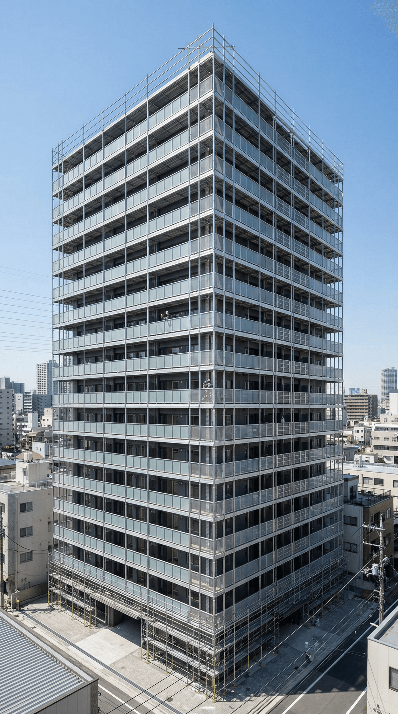 【足場工事】15階建高層マンション 新築工事